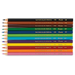Pentel Arts Watercolor Colored Pencils - Components of package of 12 shown horizontally