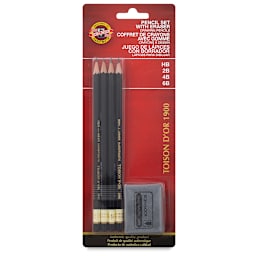 Toison D'or Professional Graphite Pencil Set - Front of blister package of 4 Pencils and Eraser
