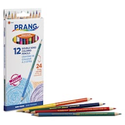 Prang Duo-Color Colored Pencils - Set of 24, pencils laid out in front of the packaging