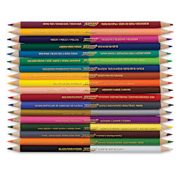 Prang Duo-Color Colored Pencils - 18 dual tipped pencils showing 36 colors stacked horizontally