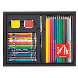 Caran d'Ache Discovery Mixed Media Set - Top view of contents in storage box
