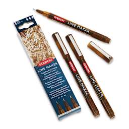 Derwent Line Makers - Components of Sepia Set of 3 shown next to package, 1 with cap off
