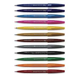 Pentel Arts Brush Tip Sign Pen - Set of 12 Assorted Colors shown horizontally