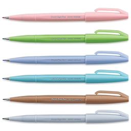Pentel Arts Brush Tip Sign Pens - Pastel Colors, Set of 6