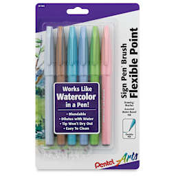 Pentel Arts Brush Tip Sign Pens - Pastel Colors, Set of 6 (front of package)