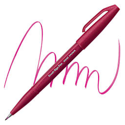Pentel Arts Brush Tip Sign Pen - Burgundy pen and swatch