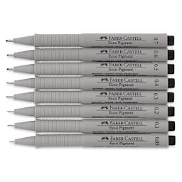 Faber-Castell Ecco Pigment Pens Set - Components of 8 pc set shown horizontally and without caps