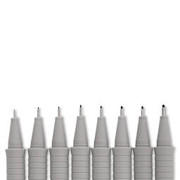 Faber-Castell Ecco Pigment Pens Set - Closeup of different size tips of 8 pc set