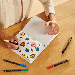 Sharpie Felt Tip Pens - Assorted Colors, Set of 8, yellow pen in hand drawing on paper