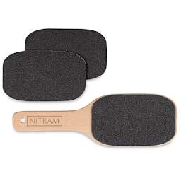 Nitram Sharpening Bloc - shown horizontally with 2 replacement sanding pads