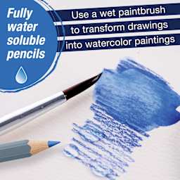 Fully water soluble pencils. Use a wet brush to transform drawings into watercolor paintings.