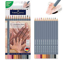 Faber Castell Goldfaber Aqua Watercolor Pencils - Set of 12, Skin Tones, packaging with set contents