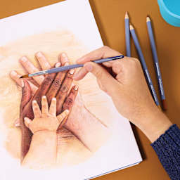 Faber Castell Goldfaber Aqua Watercolor Pencils - Set of 12, Skin Tones, brushing a sketch with water