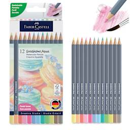 Faber Castell Goldfaber Aqua Watercolor Pencils - Set of 12, Pastel Colors, packaging with set contents