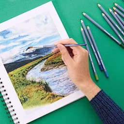 Faber Castell Goldfaber Aqua Watercolor Pencils - Set of 12, Landscape Colors, adding water to a sketch