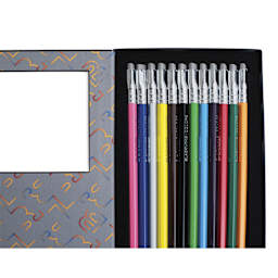 Blackwing Colors Coloring Pencils - Set of 12 w/ Erasers - close-up of contents