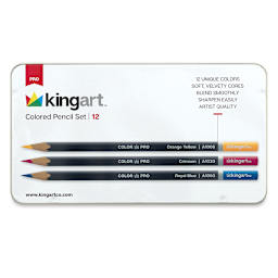 Kingart Colored Pencil Sets - Top view of metal package of 12 pencils