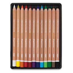 Cretacolor Mega Colored Pencil Sets - Components of 12 pc Set shown in storage tray
