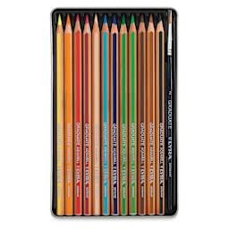 Lyra Graduate Aquarell Pencils - Set of 12 shown open in storage tin
