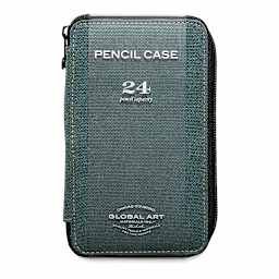 Speedball Canvas Pencil Case - Steel Blue, for 24 Pencils, front of the packaging sleeve