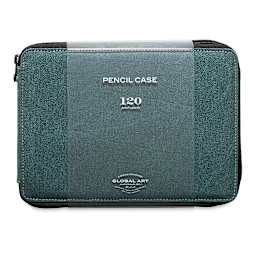 Speedball Canvas Pencil Case - Steel Blue, for 120 Pencils, front of the packaging sleeve