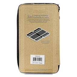 Speedball Canvas Pencil Case - Sage, for 24 Pencils, back of the packaging sleeve