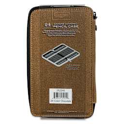 Speedball Canvas Pencil Case - Chocolate, for 24 Pencils, back of the packaging sleeve