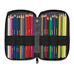 Speedball Canvas Pencil Case - Wheat, for 24 Pencils, showing color pencils inside (not included)