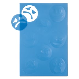 Roylco Jumbo Stencil Set - Emotion Tokens, Set of 8 - out of packaging with one token popped out