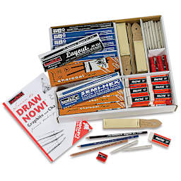 Sketchmate Classroom Art Pack - Closeup of pack with different drawing supplies removed