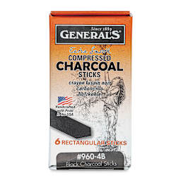 General’s Jumbo Compressed Charcoal - 4B, Box of 6 Sticks