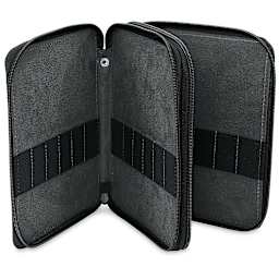 Speedball Classic Leather Pencil Case - Smooth Black, for 72 Pencils, opened