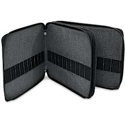 Speedball Classic Leather Pencil Case - Smooth Black, or 120 Pencils, opened