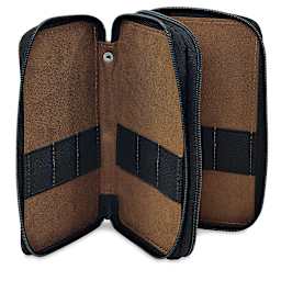 Speedball Classic Leather Pencil Case - Saddle Brown, for 48 Pencils, opened