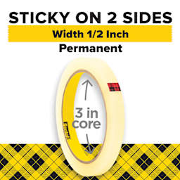 Sticky on 2 Sides, Width 1/2 Inch, Permanent, 3 In Core