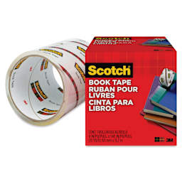 Scotch Book Tape - 4" x 15 Yards, roll shown next to packaging