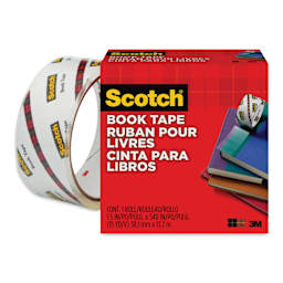 Scotch Book Tape - 1-1/2" x 15 Yards, roll shown next to packaging