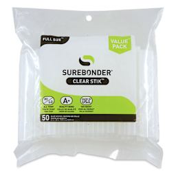 Surebonder Clear Stik Hot Glue Sticks - 7/16" x 4", Pkg of 50 - front of packaging