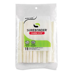 Surebonder Mini Fabric Stik All-Temp Hot Glue Sticks - 4" x 5/16", Pkg of 18 (Front of package)