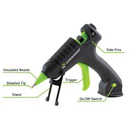 Surebonder Detail Tip High Temp Mini Glue Gun - Annotated photo of Gun pointing out features
