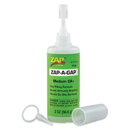 Zap-A-Gap CA+ Adhesive - Medium, 2 oz, front of the packaging with cap off