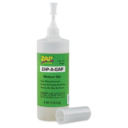 Zap-A-Gap CA+ Adhesive - Medium, 4 oz, front of the packaging with cap off
