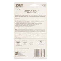 Zap-A-Gap CA+ Adhesive - Single-Use, 0.02 oz, Pkg of 5 - back of packaging