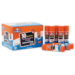 Elmer's Washable Disappearing Purple Glue Stick - 0.24 oz, Pkg of 30, contents laid out