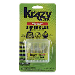 Krazy Glue All Purpose Super Glue - Front of package of 4 Single-Use .5 gram Tubes  in pouch