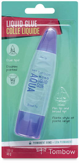 Mono Aqua Liquid Glue - Front of blister package showing tube