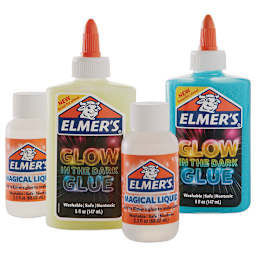 Elmer's Glow in the Dark Slime Kit, Natural and Blue Colors - Components of Kit shown 
