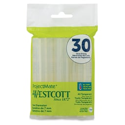 Westcott ProjectMate All Temp Mini Glue Sticks - Front of package of 30 Glue sticks
