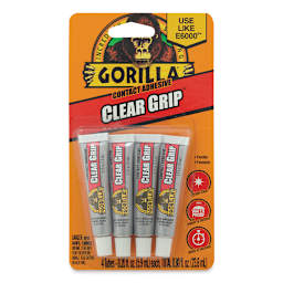Gorilla Clear Grip Glue - Front of blister package of 4 tubes
