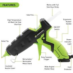 Surebonder Specialty Series High Temp Glue Gun, displaying detail of features. 